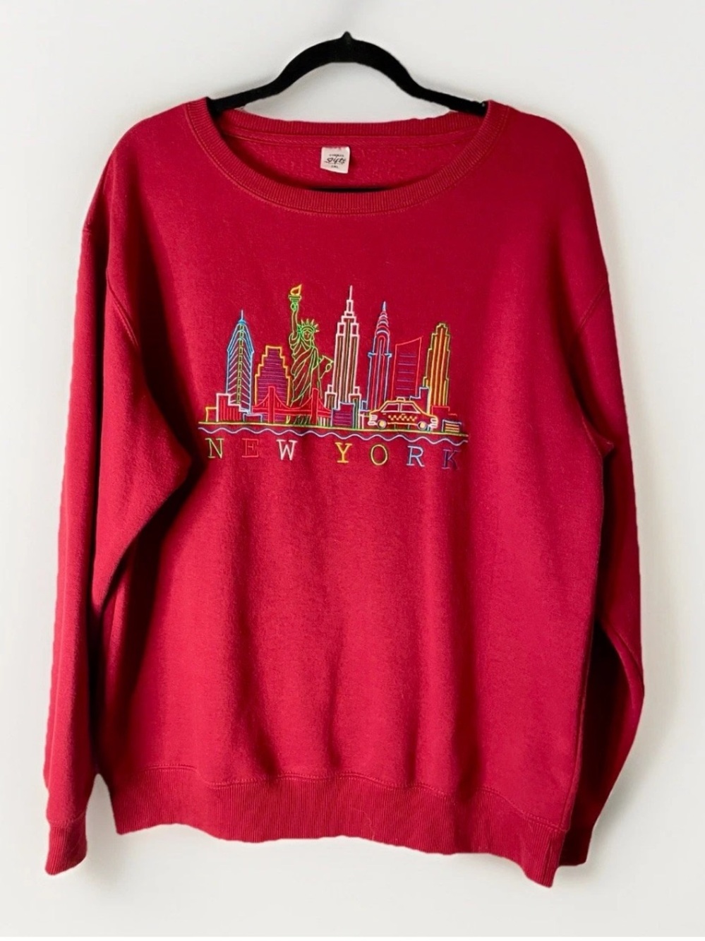 New York City Embroidered Red Crewneck Long Sleeve Sweatshirt NYC Cozy Travel